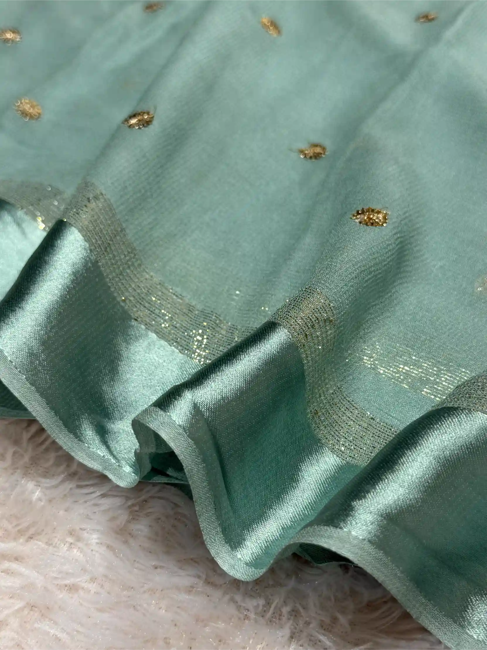 Sea Green Viscose Georgette Silk Embroidered Work Banarasi Saree