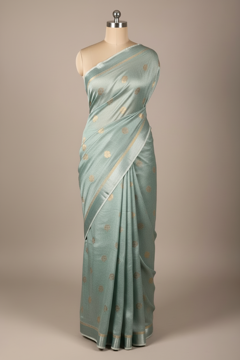 Sea Green Viscose Georgette Silk Traditional Buta Banarasi Saree