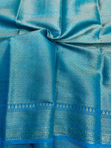 Sea Blue Mysore Crepe Silk Meenakari Floral Saree