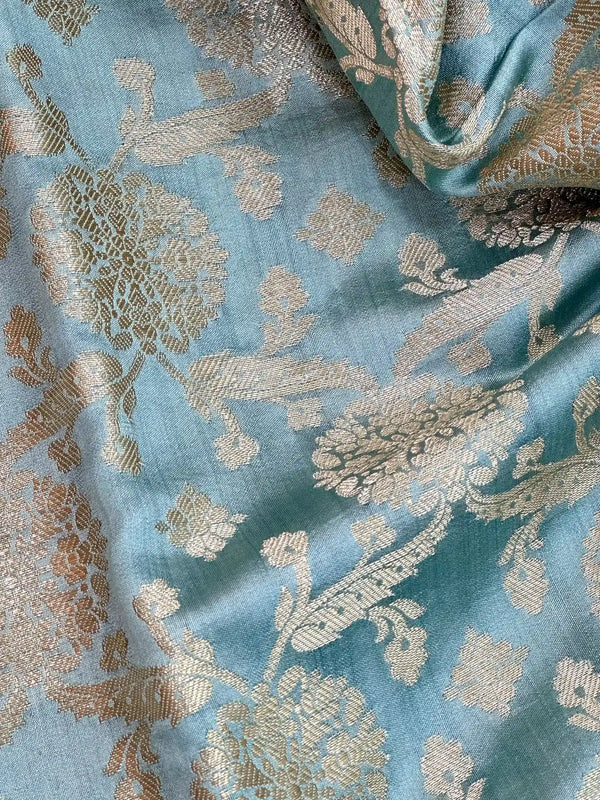 Sea Blue Pure Chiniya Silk Banarasi Saree