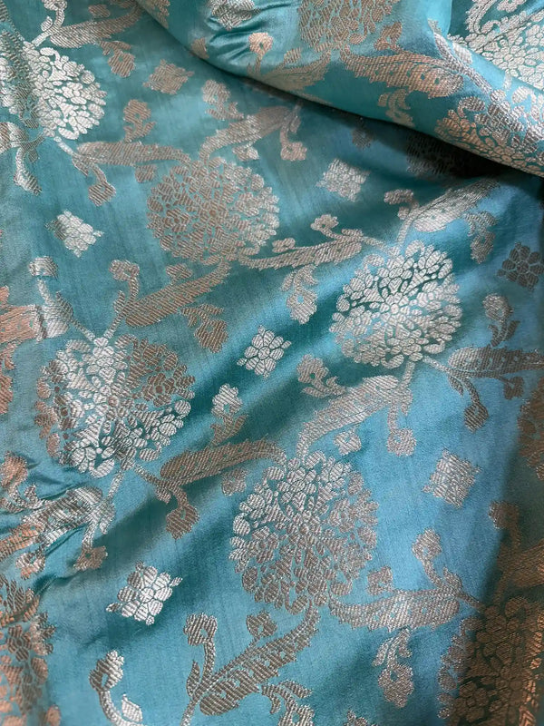 Sea Blue Pure Chiniya Silk Banarasi Saree