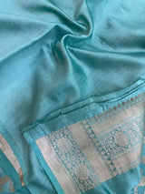 Sea Blue Pure Chiniya Silk Banarasi Saree