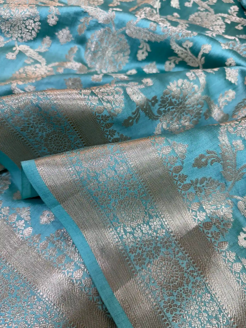 Sea Blue Pure Chiniya Silk Banarasi Saree