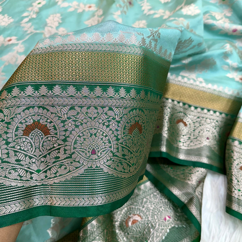 Sea Green Chinia Silk Banarasi Saree