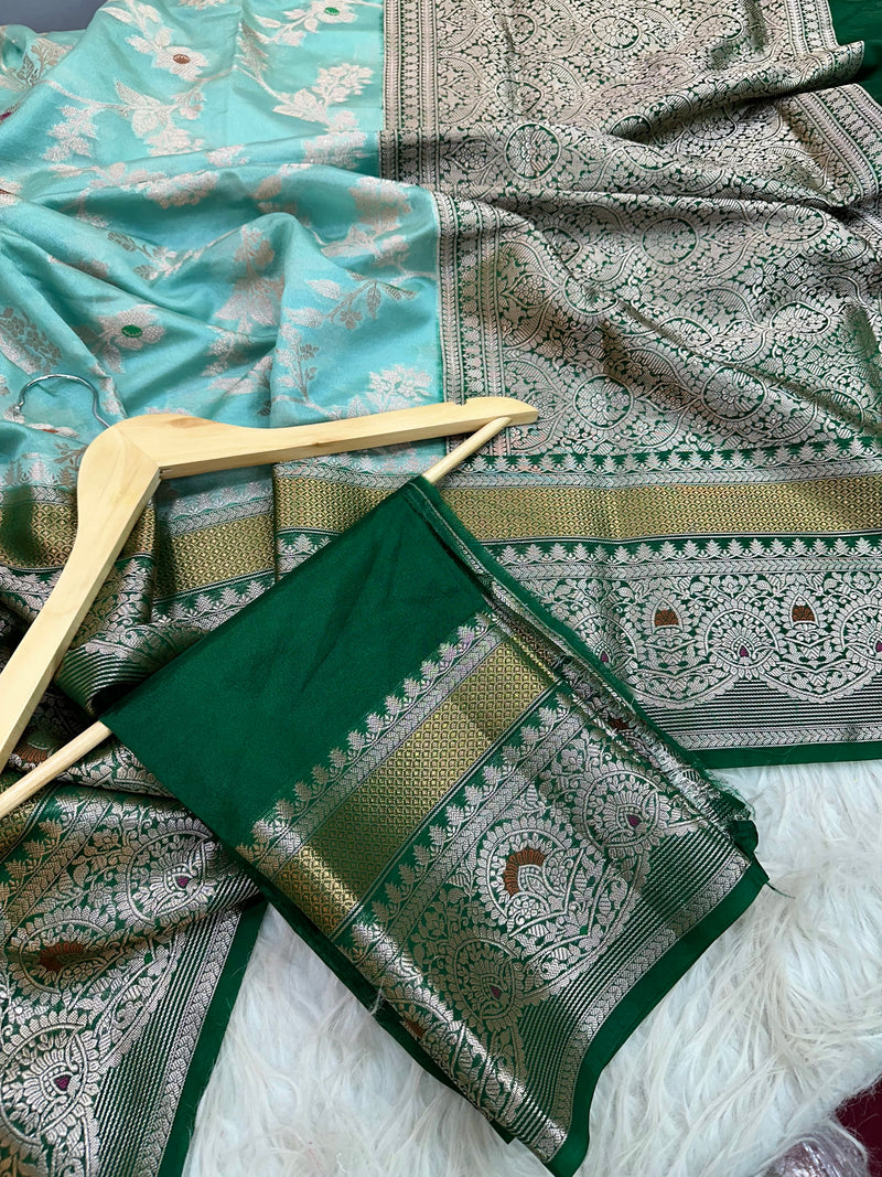 Sea Green Chinia Silk Banarasi Saree