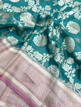 Sea Green Contrast Munga Silk Banarasi Saree