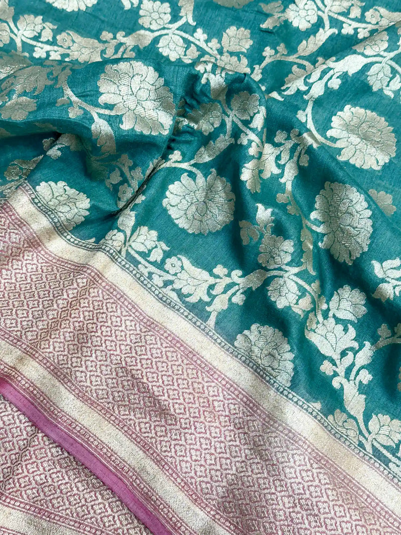 Sea Green Contrast Munga Silk Banarasi Saree