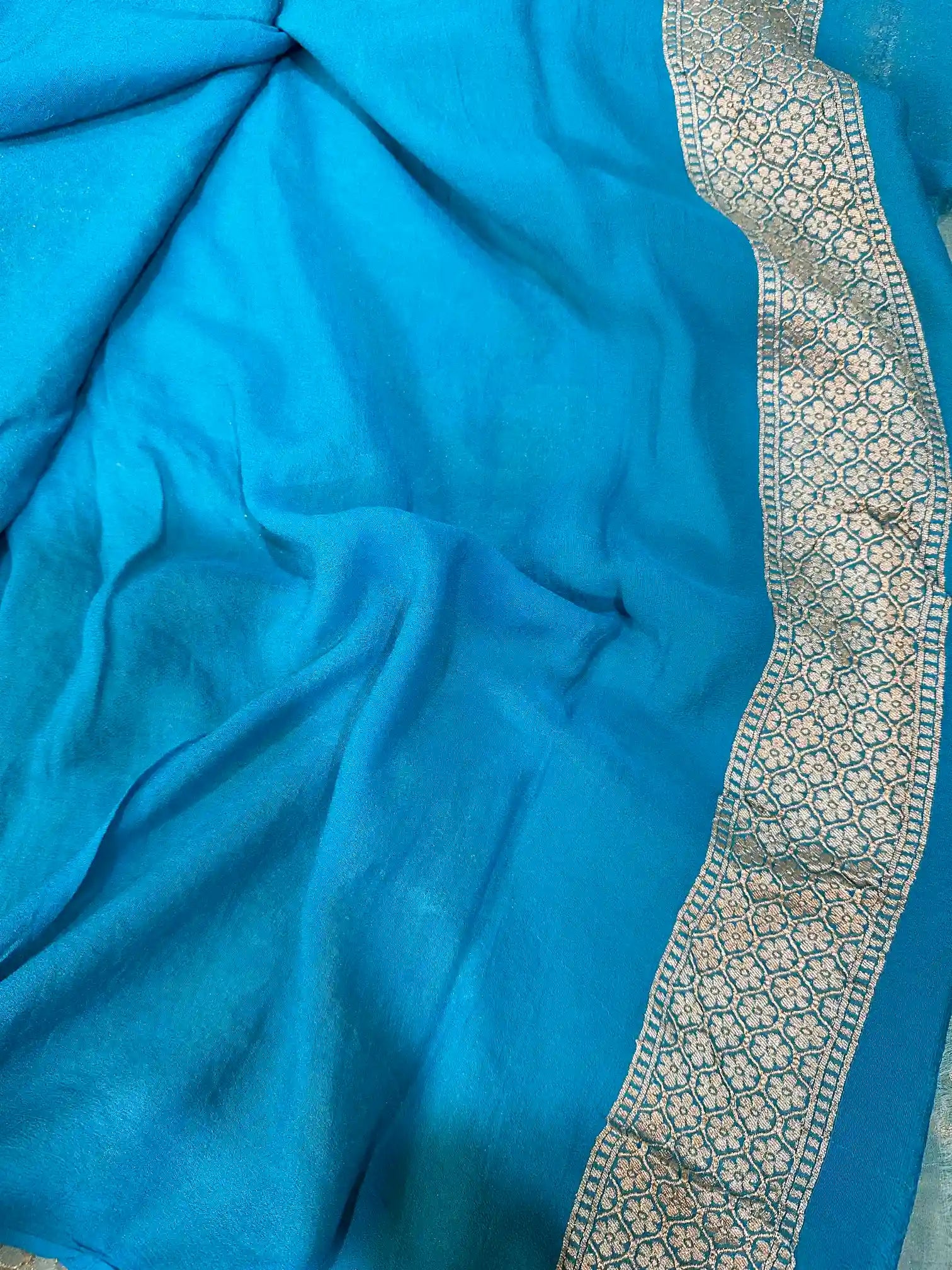 Sea Green Floral Weave Khaddi Georgette Banarasi Saree