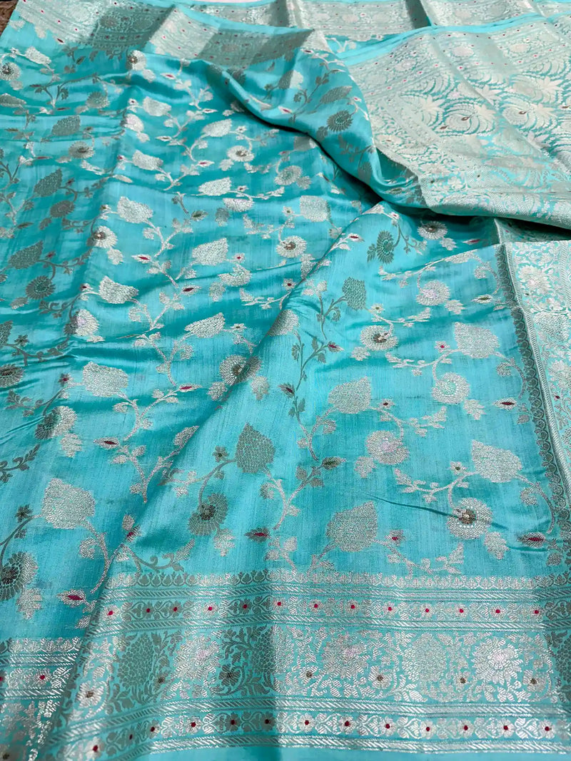 Sea Green Intricate Meenakari Chiniya Silk Saree