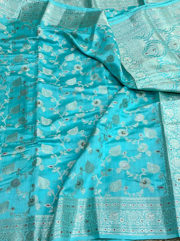 Sea Green Intricate Meenakari Chiniya Silk Saree