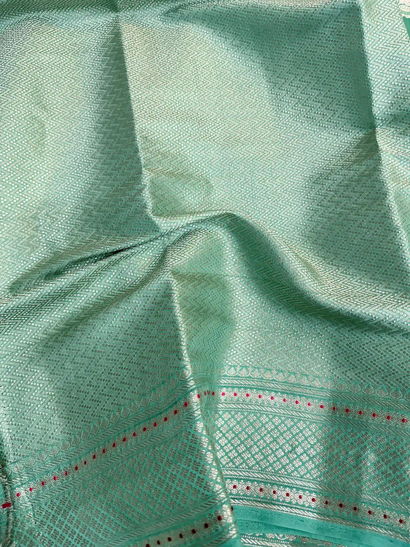 
Sea Green Meenakari Buta Chiniya Silk Saree
