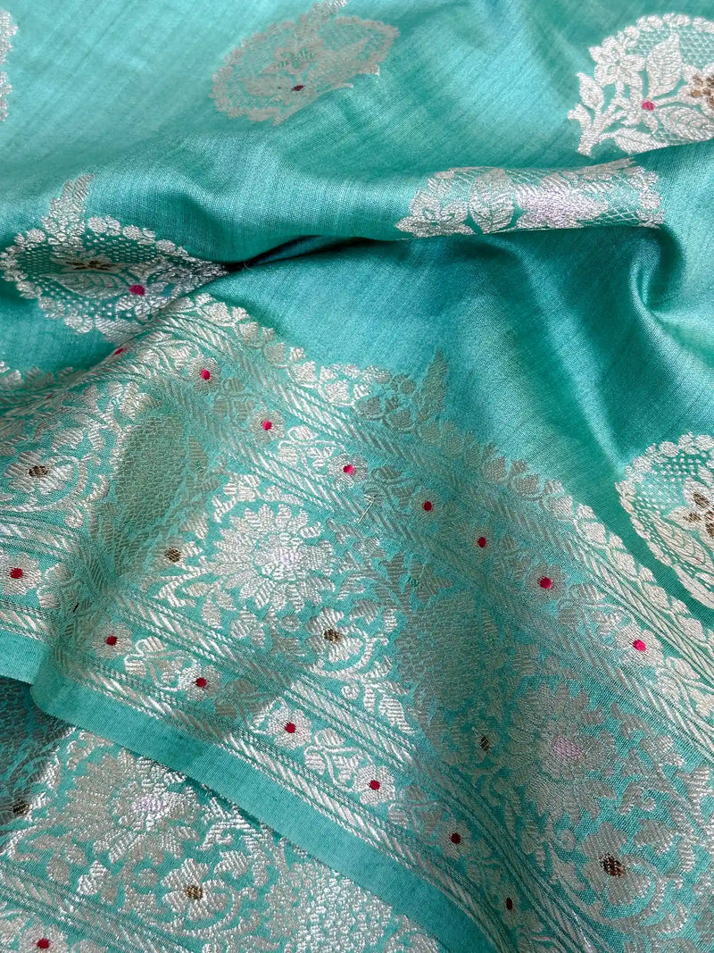 
Sea Green Meenakari Buta Chiniya Silk Saree
