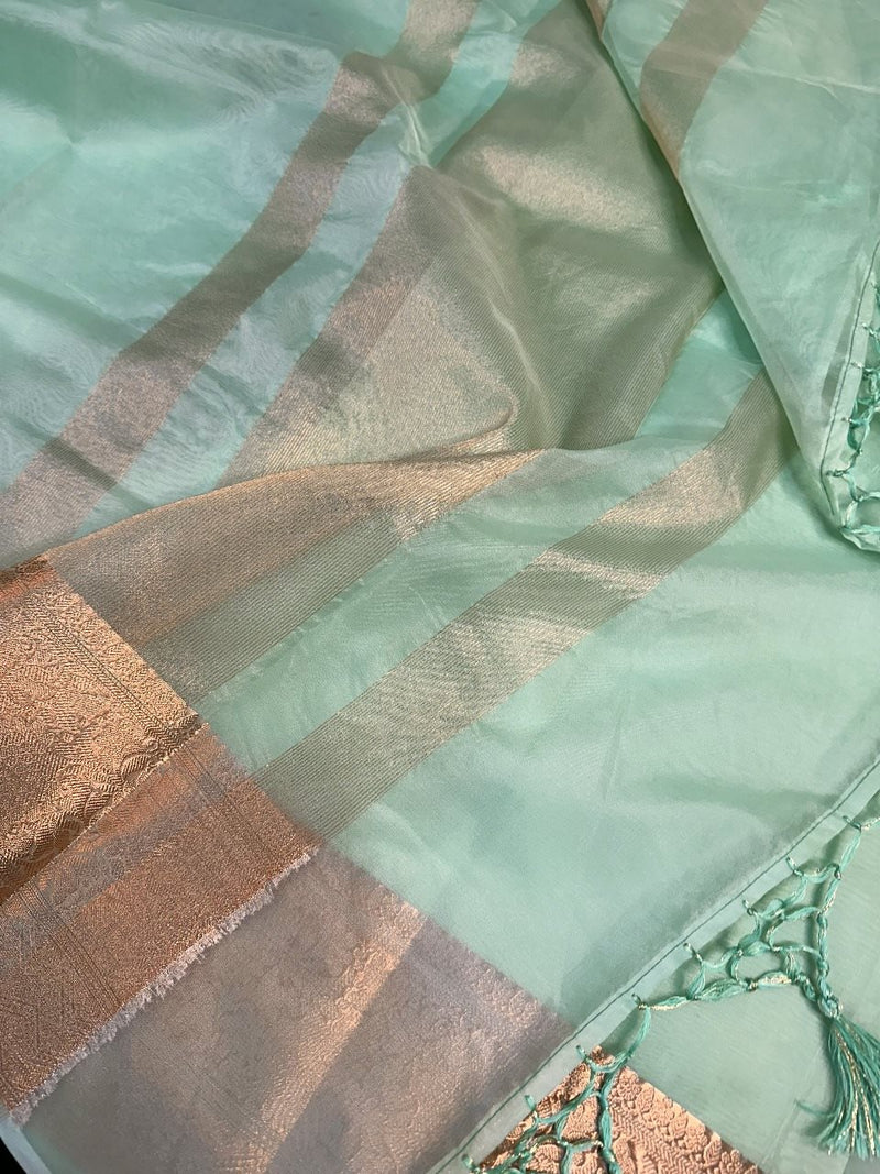 Sea Green Organza Silk Banarasi Saree