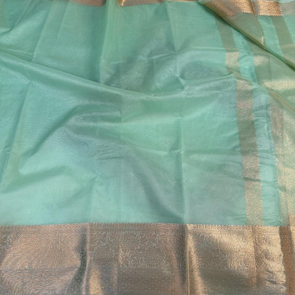 Sea Green Organza Silk Banarasi Saree