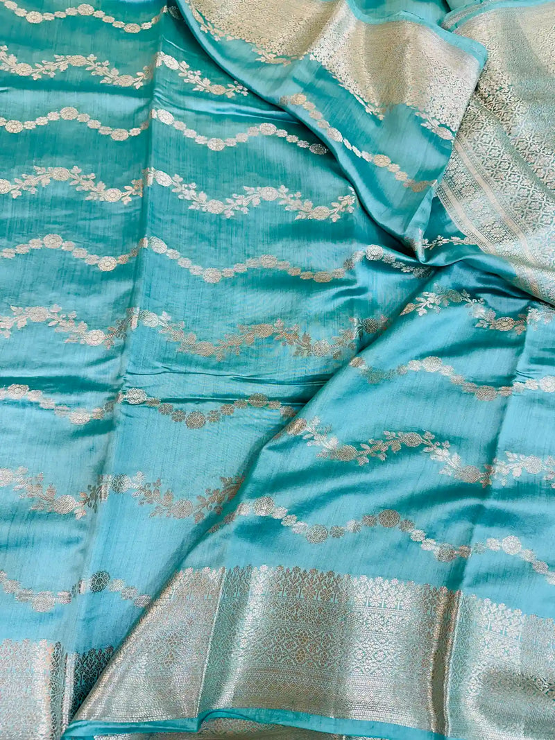 Sea Green Pure Chiniya Silk Banarasi Saree