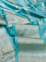 Sea Green Pure Chiniya Silk Banarasi Saree