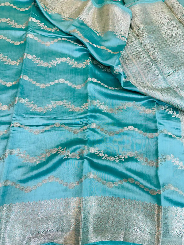 Sea Green Pure Chiniya Silk Banarasi Saree