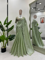 Sea Green Shimmery Tissue Designer Saree