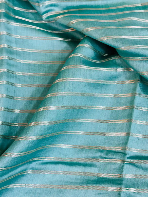 Sea Green Striped Pure Chiniya Silk Banarasi Saree
