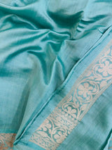 Sea Green Striped Pure Chiniya Silk Banarasi Saree