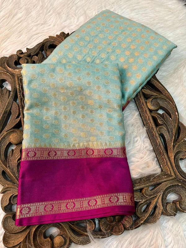 Sea Green Warm Silk Zari Buti Banarasi Saree