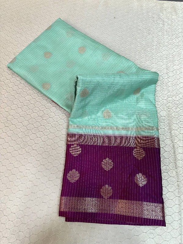 Sea Green Warm Silk Zari Checks Banarasi Saree