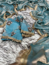 Shimmery Tissue Saree With Pretty Lace Work