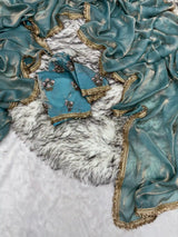 Shimmery Tissue Saree With Pretty Lace Work