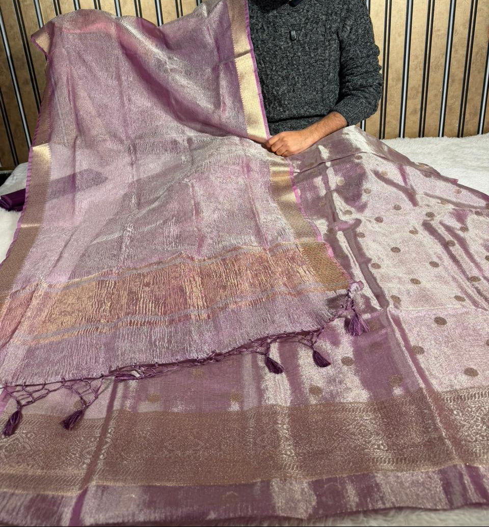 Shiny Lavender Kora Tissue Silk Banarasi Suit