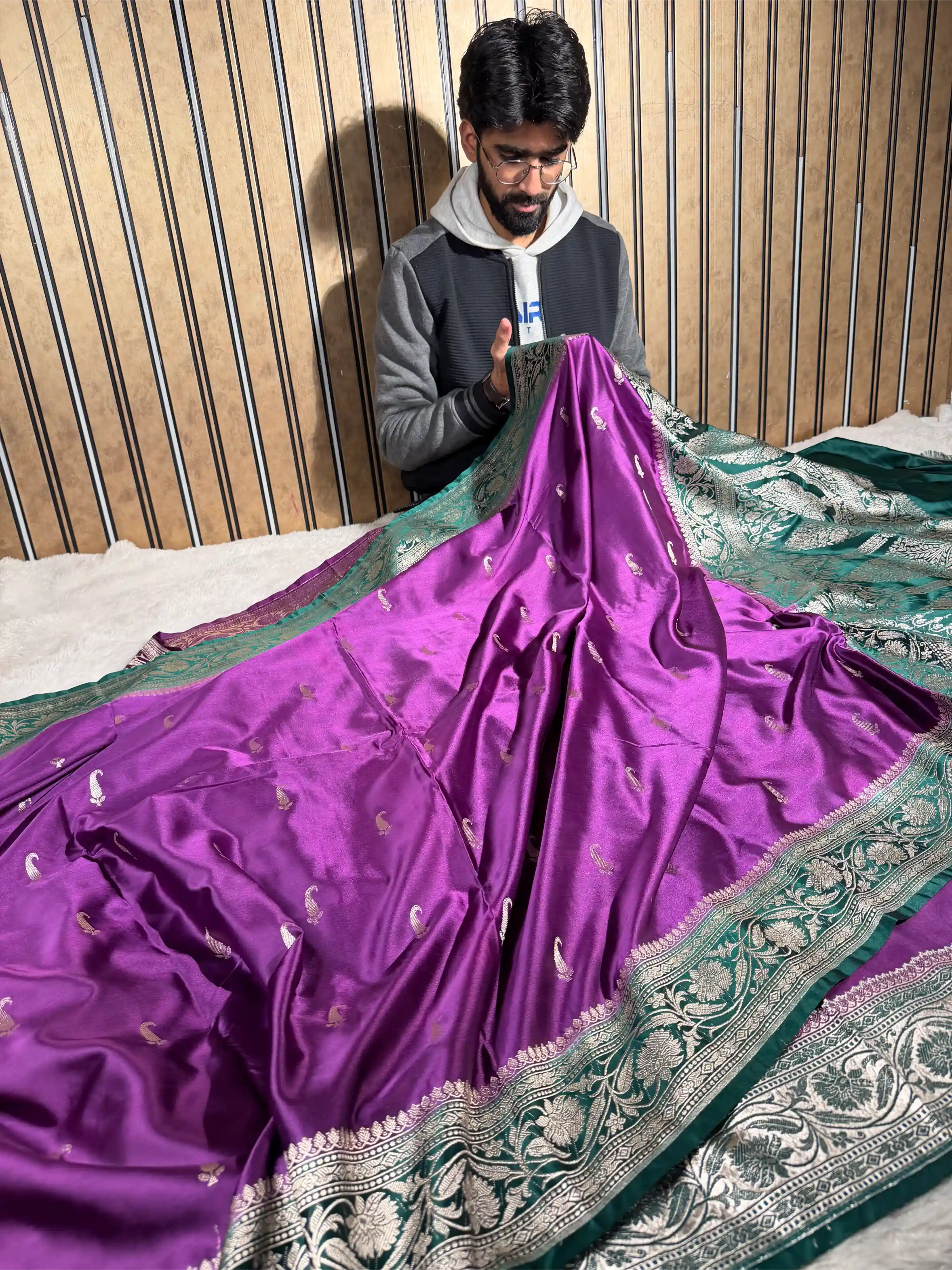 Shiny Purple Mashru Katan Heritage Banarasi Saree 