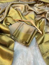 Copper Zari Texture Tissue Silk Kanjivaram Embossed Saree