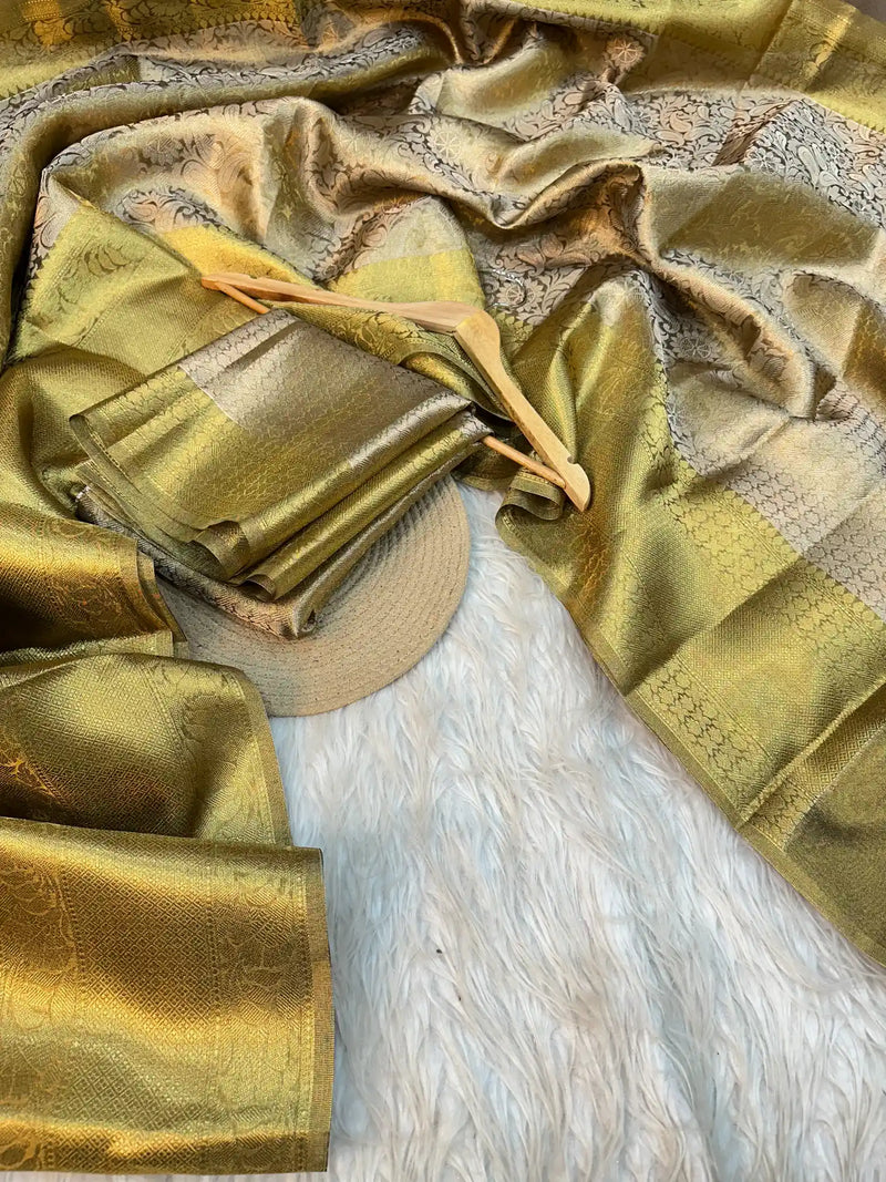 Copper Zari Texture Tissue Silk Kanjivaram Embossed Saree