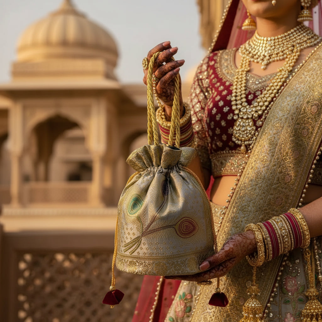 Silver Shade Banarasi Potli Bags