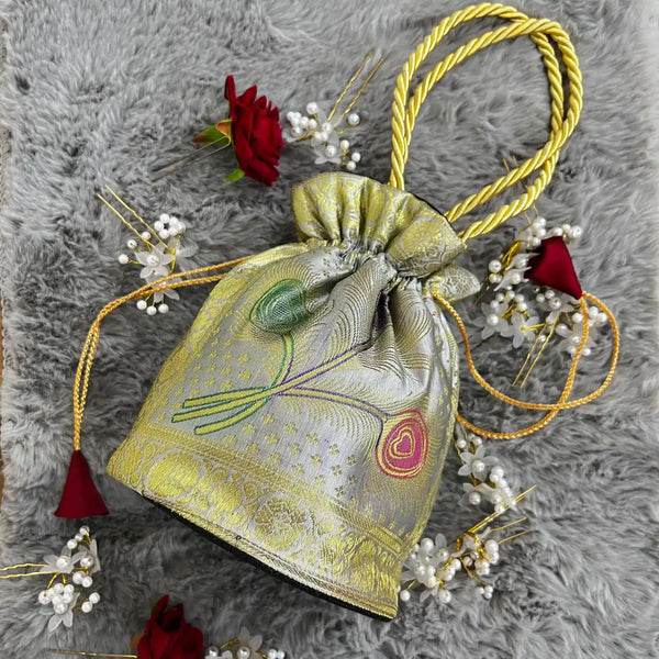 Silver Shade Banarasi Potli Bags