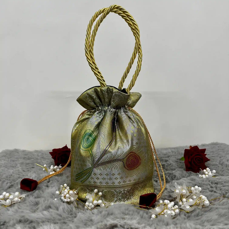 Silver Shade Banarasi Potli Bags