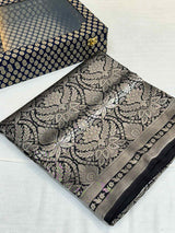Silver Zari Brocade Pure Katan Silk Banarasi Saree