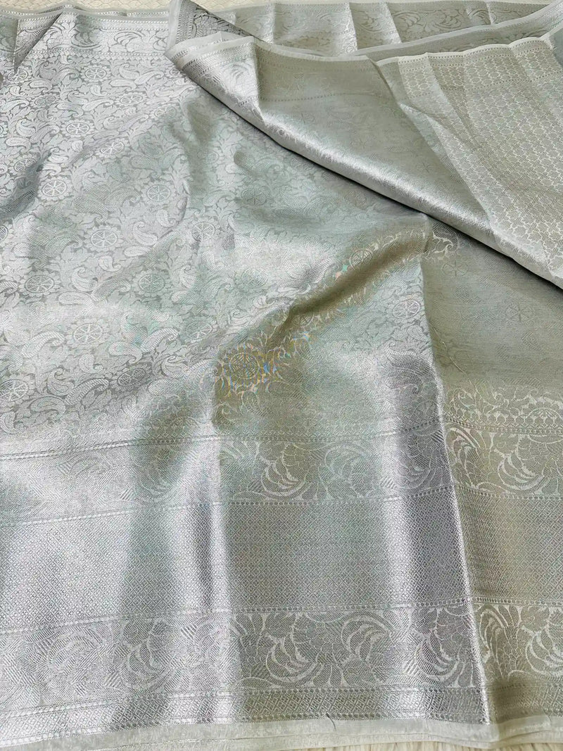 Silver Kanjeevaram Tissue Silk Floral Brocade Saree