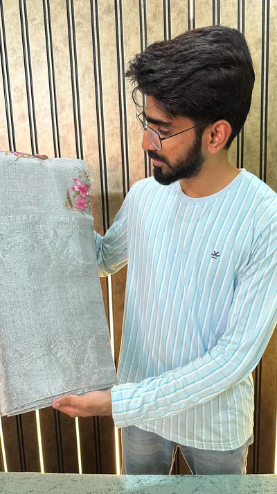 Silver Kota Tissue Silk Floral Embroidered Banarasi Saree