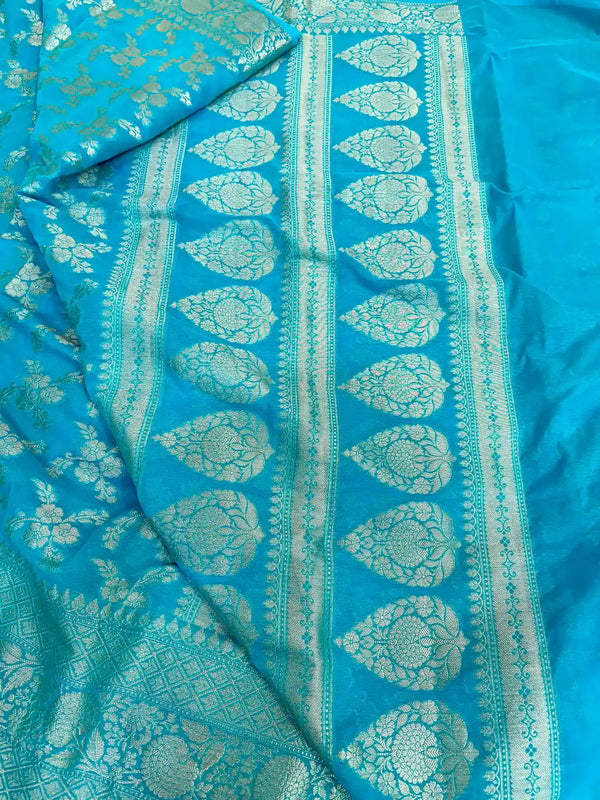 Sky Blue Crepe Georgette Exclusive Banarasi Saree