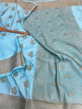 Sky Blue Mashru Katan Zari Buta Banarasi Saree