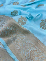 Sky Blue Mashru Katan Zari Buta Banarasi Saree