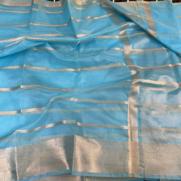 Sky Blue Organza Zari Banarasi Saree