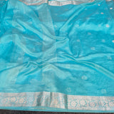 Sky Blue Semi Georgette Khaddi Banarasi Saree