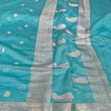 Sky Blue Semi Georgette Khaddi Banarasi Saree