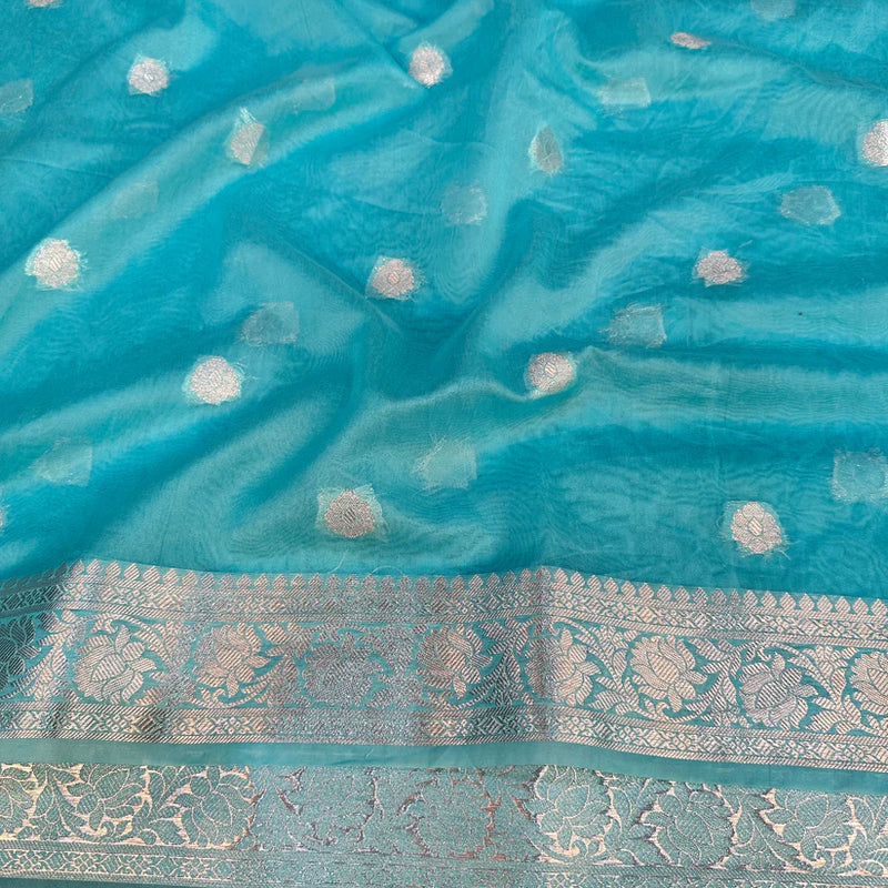 Sky Blue Semi Georgette Khaddi Banarasi Saree