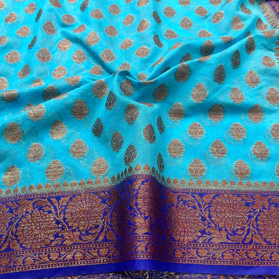 Sky Blue Semi Georgette Khaddi Banarasi Saree