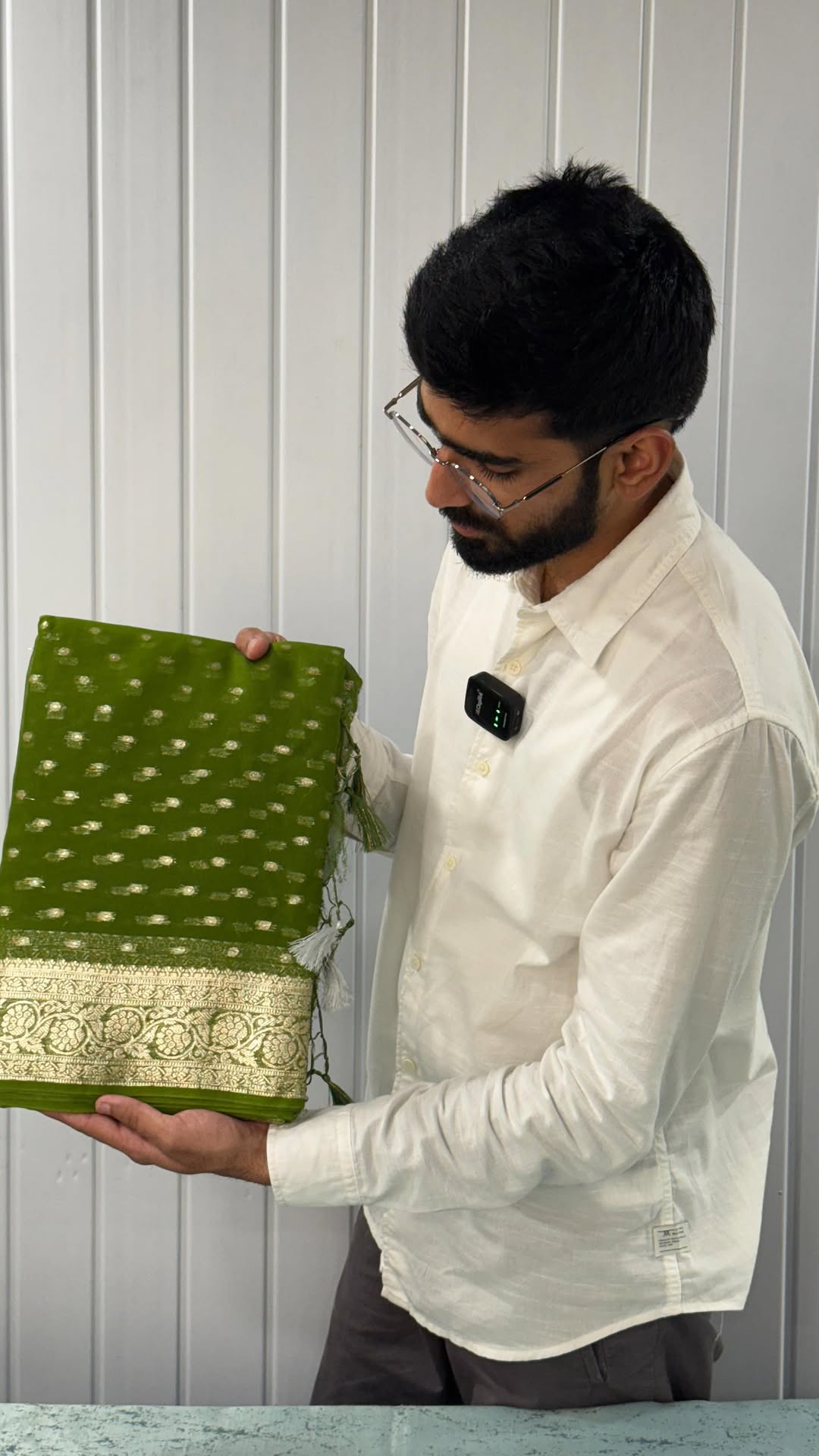 Subtle Green Premium Viscose Georgette Banarasi Saree with Zari Buti Weave