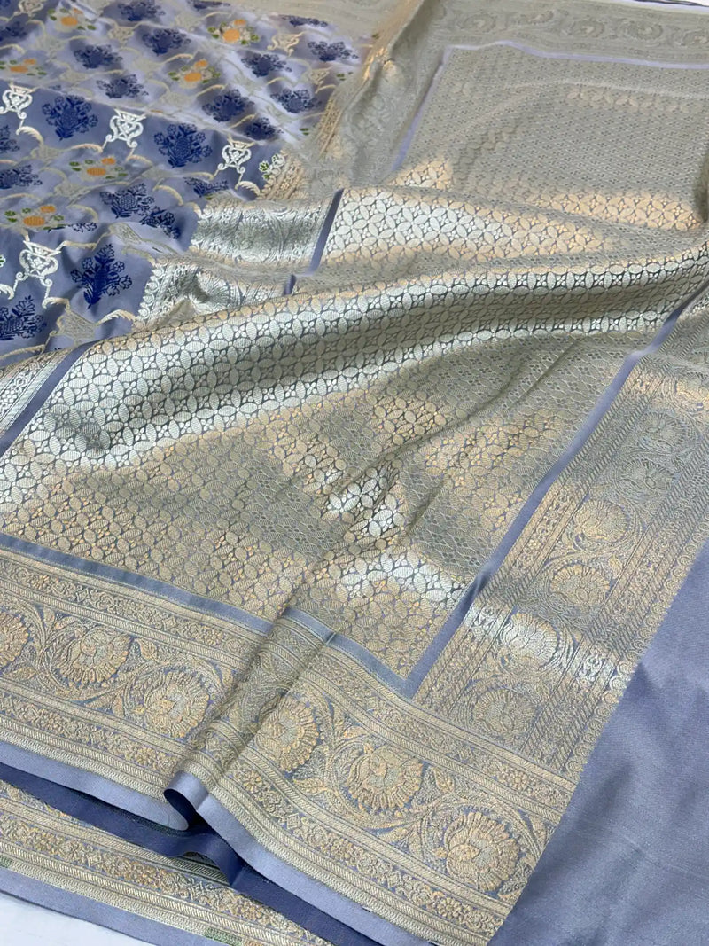 Subtle Grey Mashru Silk Banarasi Saree
