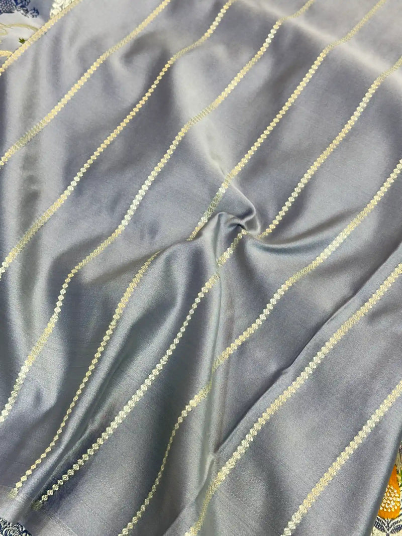 Subtle Grey Mashru Silk Banarasi Saree