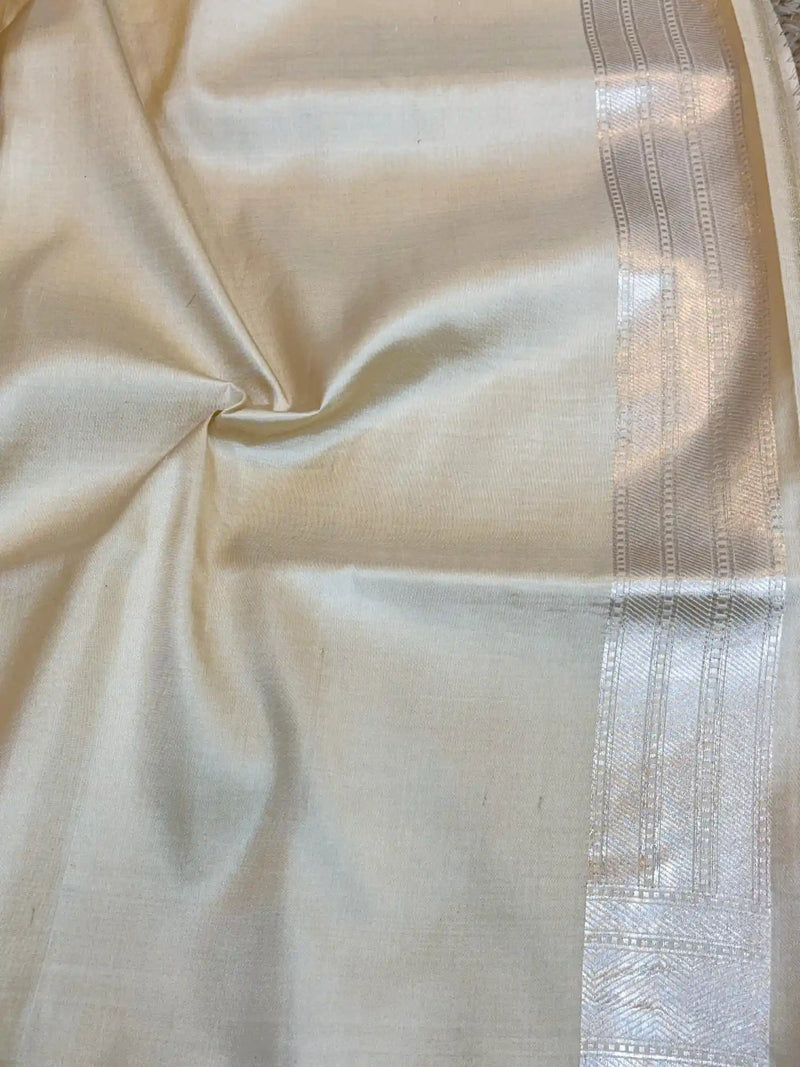  Subtle Ivory Pure Katan Silk Banarasi Saree